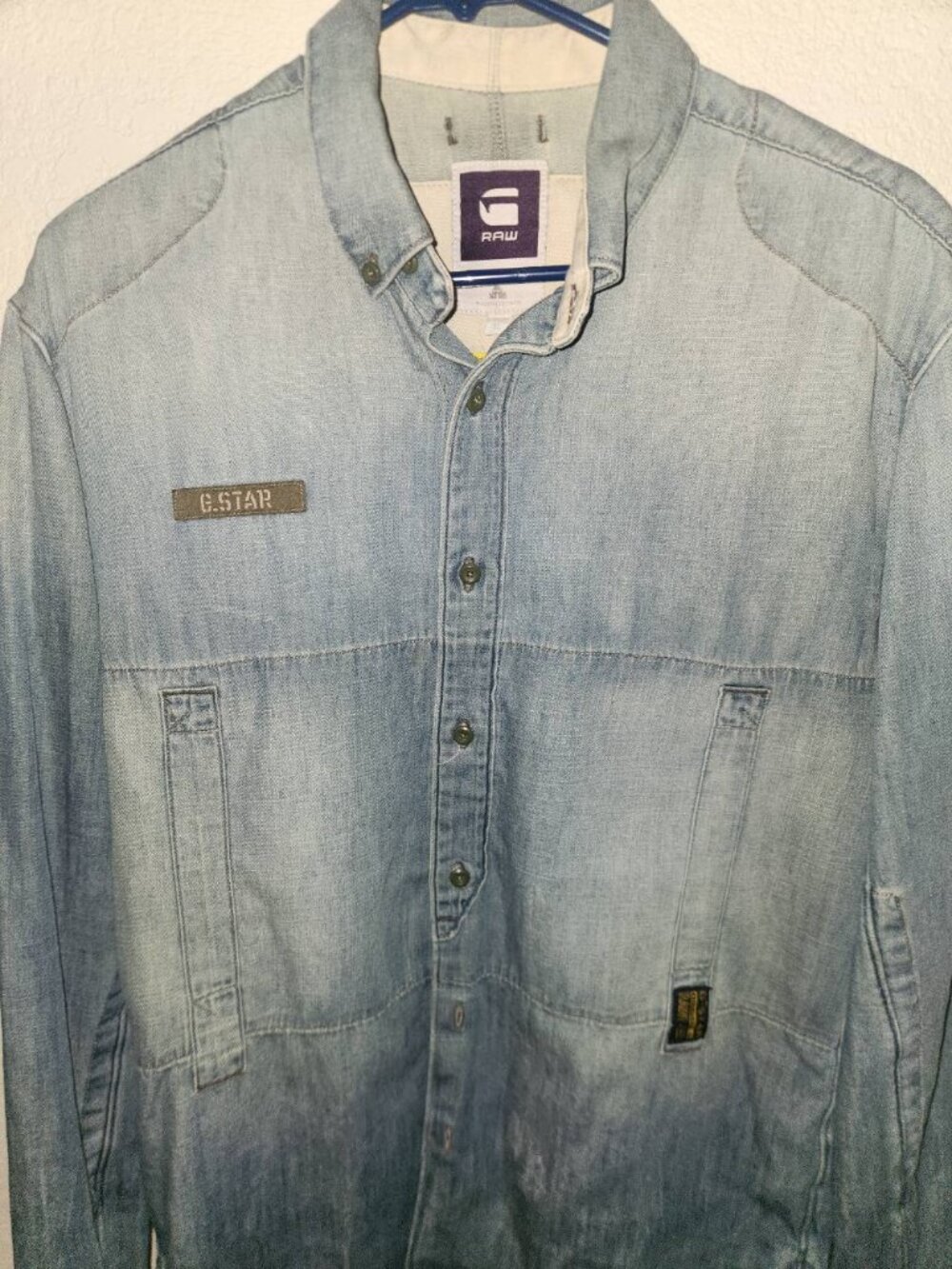 G-Star Raw Mens Denim Shirt XL Light Wash Long Sleeve Button Down GSRD